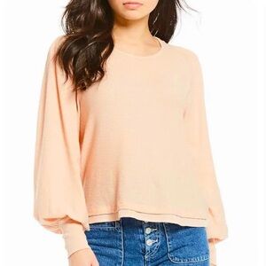 Free People Pink Billie Ribbed Blouson Sleeve Top size Small